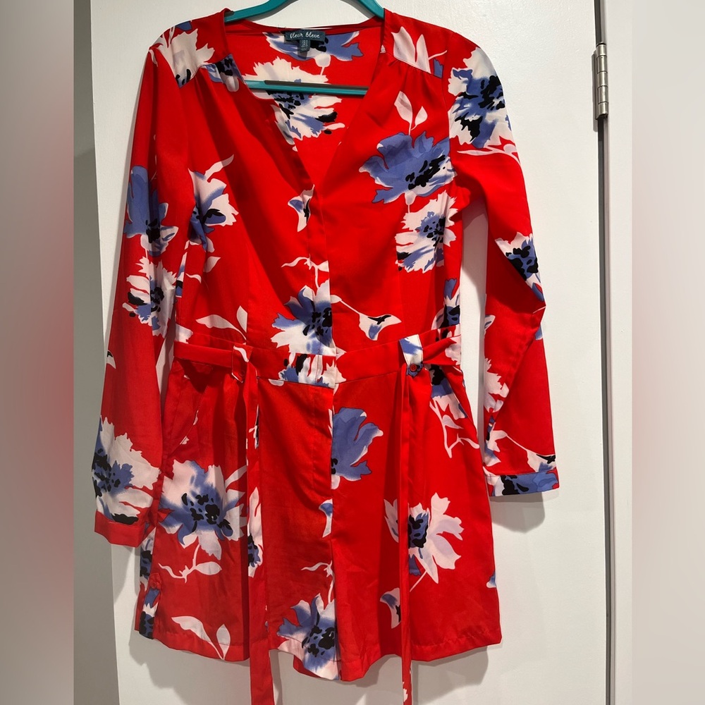 Fleur Bleve Floral Red and Blue Shorts Romper Size 4